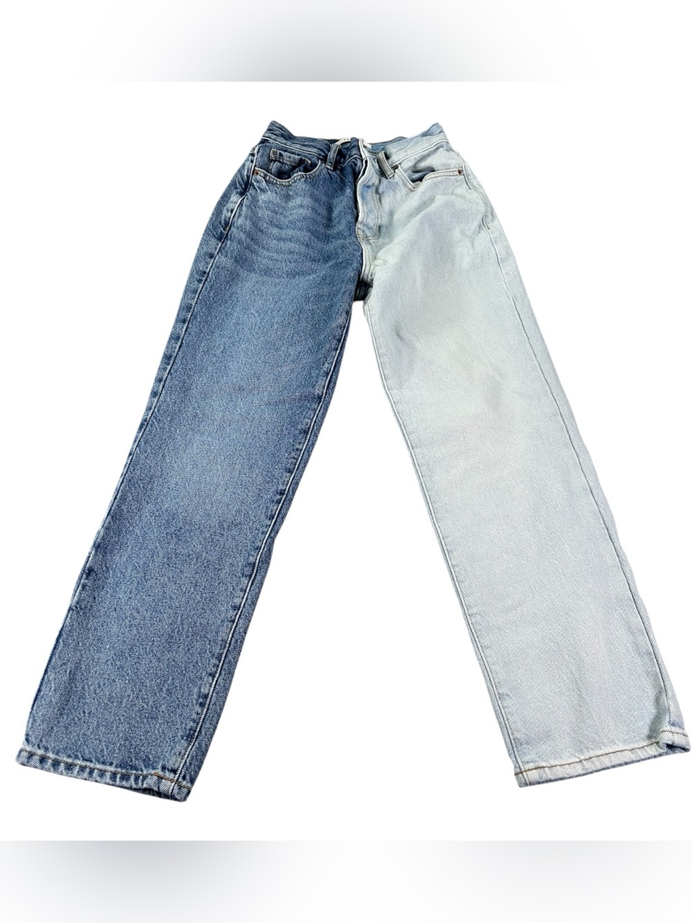 PacSun High Rise Split Wash Jeans Women’s 24 Two Tone Colorblock Straight Leg